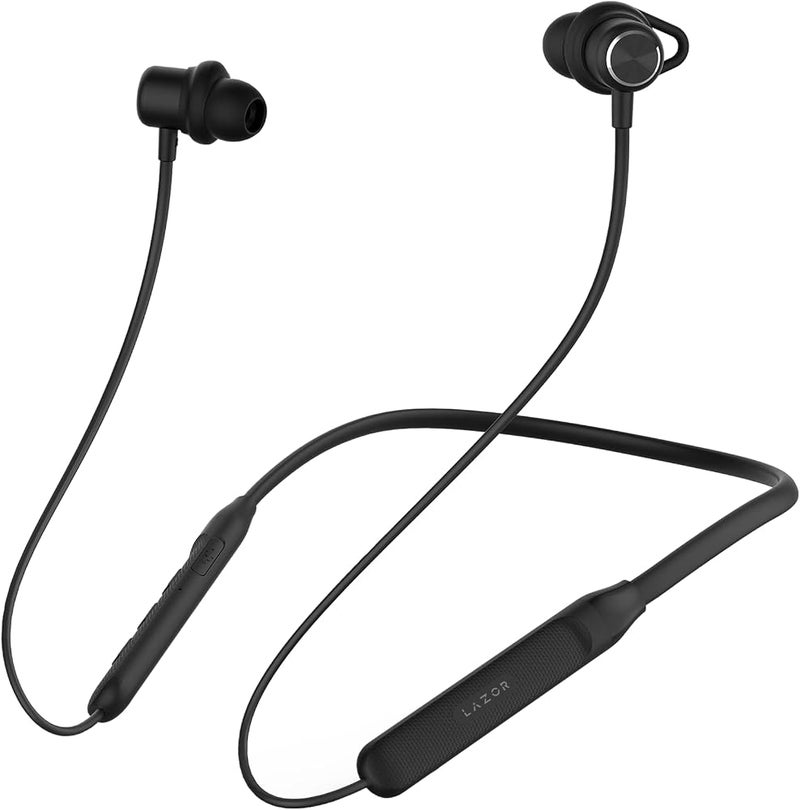 لازور سماعة LAZOR Groove EA106 اللاسلكية بحزام على الرقبة مزودة بمشابك للأذنين، صوت استريو، دعم للاتصال بجهازين في نفس الوقت، مقاومة للماء (معيار IPX4)، صوت عالي الجودة، وقت تشغيل يصل إلى 15 ساعة، تحكم متعدد الوظائف، نسخة بلوتوث 5.0، اللون أسود - Image 1