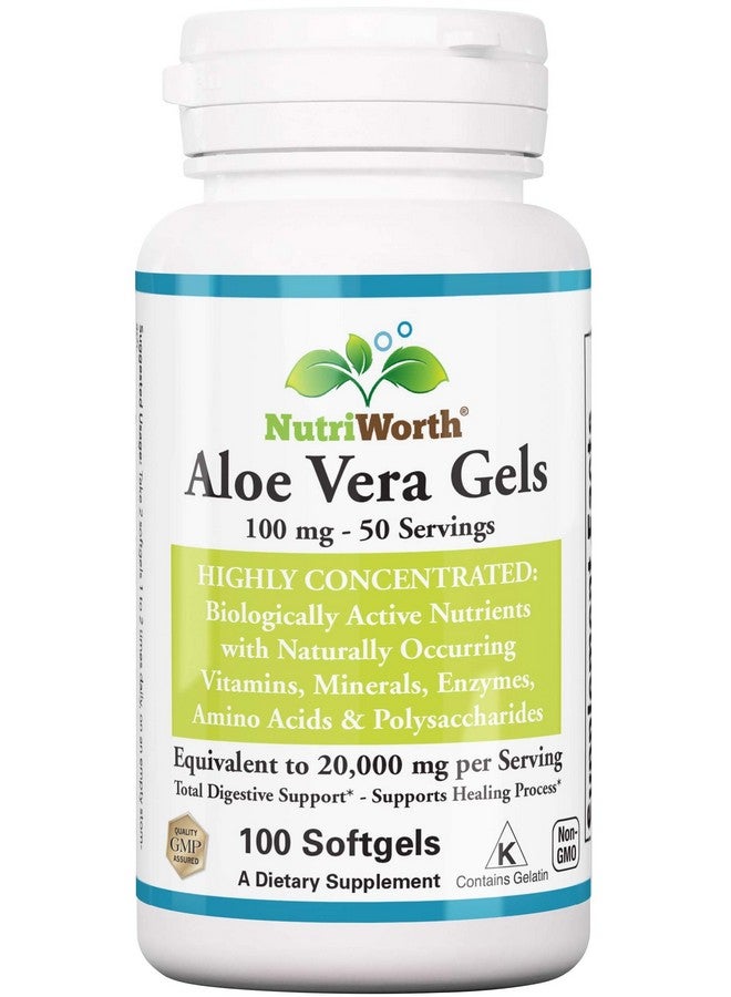 NutriWorth Aloe Vera Supplement (100 Softgels ) 20000Mg Pure Gel Equivalency Made With Organic Aloe Vera - Image 1