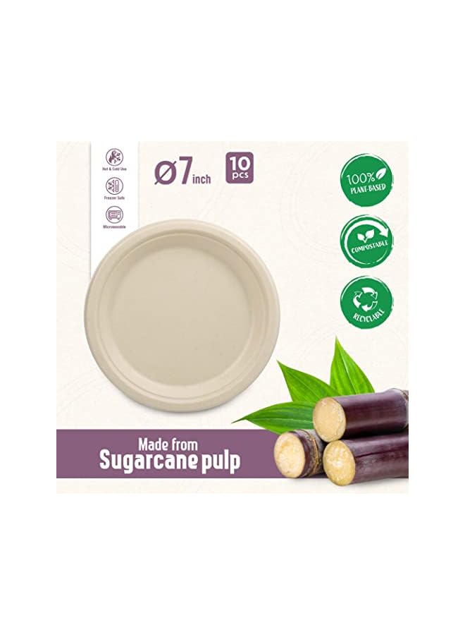 راكسوم طبق سكر من اللب مقاس 17.78 سم صديق للبيئة للاستعمال مرة واحدة، أبيض للحفلات، والتخييم، وأطباق النزهة القابلة لإعادة التدوير والتحلل البيولوجي (عبوة من 10 قطع) بيج - Image 3