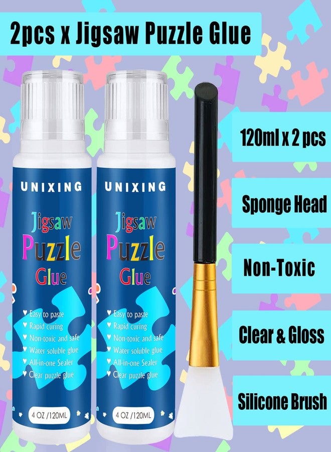 Unixing Water-Soluble Clear Jigsaw Puzzle Glue with Sponge Head, Puzzle Saver Craft Glue Suitable for 3000/3500/5000 Pieces of Puzzle for Paper and Wood(2 Bottle X 120ML) - Image 2