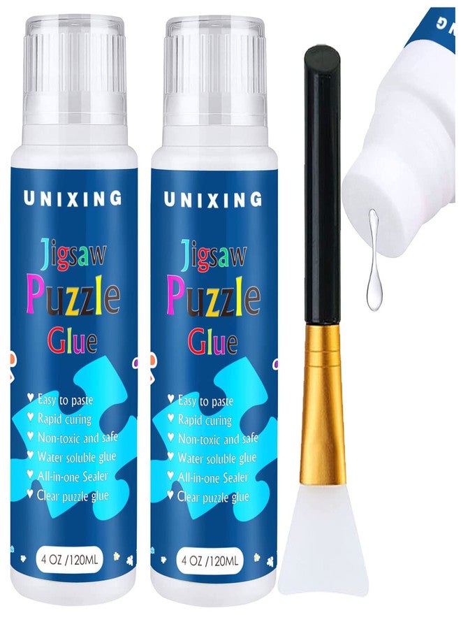 Unixing Water-Soluble Clear Jigsaw Puzzle Glue with Sponge Head, Puzzle Saver Craft Glue Suitable for 3000/3500/5000 Pieces of Puzzle for Paper and Wood(2 Bottle X 120ML) - Image 1