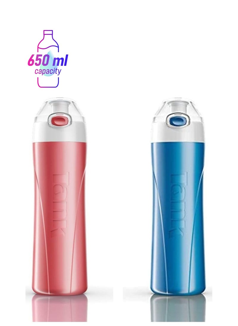 TANK 2-Piece Plastic Water Bottle Set Pink/Blue 650ml  - Image 1