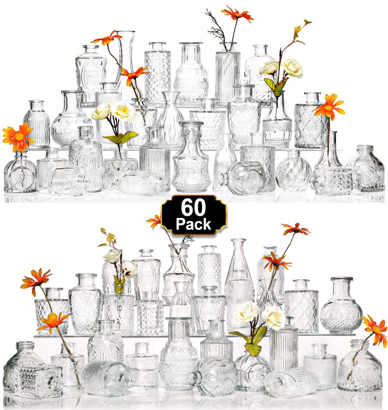 Arme Glass Bud Vase Set of 60 Pcs Small Clear Glass Bud Vases in Bulk for Flowers Rustic Wedding Centerpieces and Vintage Decorations Perfect for Home Table and Events with Elegant Design