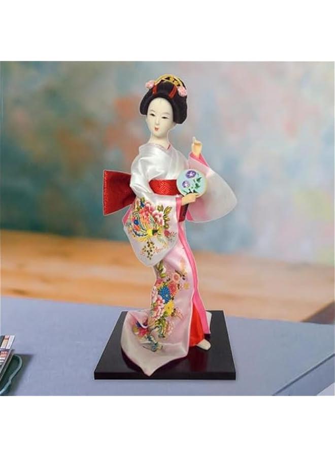 12 Japanese Geisha Lady Statuette Ornament Collectible Traditional Kimono Dolls Ethnic Japanese Geisha Dolls for Home Table, White and Pink - Image 3