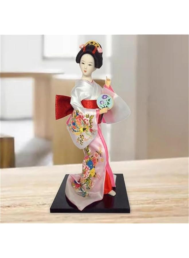 12 Japanese Geisha Lady Statuette Ornament Collectible Traditional Kimono Dolls Ethnic Japanese Geisha Dolls for Home Table, White and Pink - Image 4