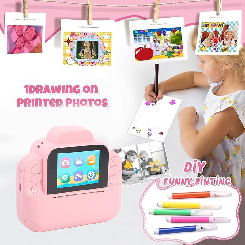 Kids Instant Print Camera 48MP 6X Zoom 1080P HD Video Portable Travel Gift Rose - Image 4