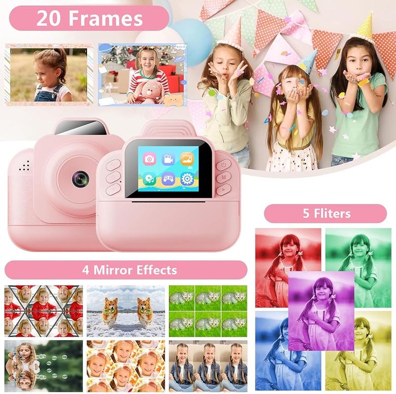 Kids Instant Print Camera 48MP 6X Zoom 1080P HD Video Portable Travel Gift Rose - Image 3