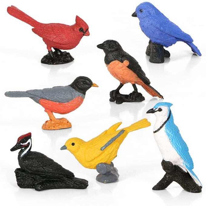 7pcs Mini Bird Figurines Miniature Birds Animal Figure Oriole Robin Cardinal Cake Topper Decoration for Kids Birthday Baby Shower Party Supplies