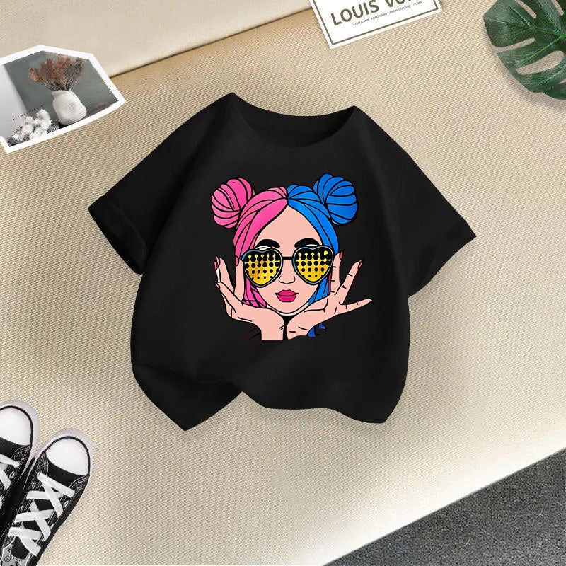 Children'S Clothing Girls' Short-Sleeved 2026 Style Girls' T-Shirt Cotton Fashion Printed Children'S Top Trendy - Image 1