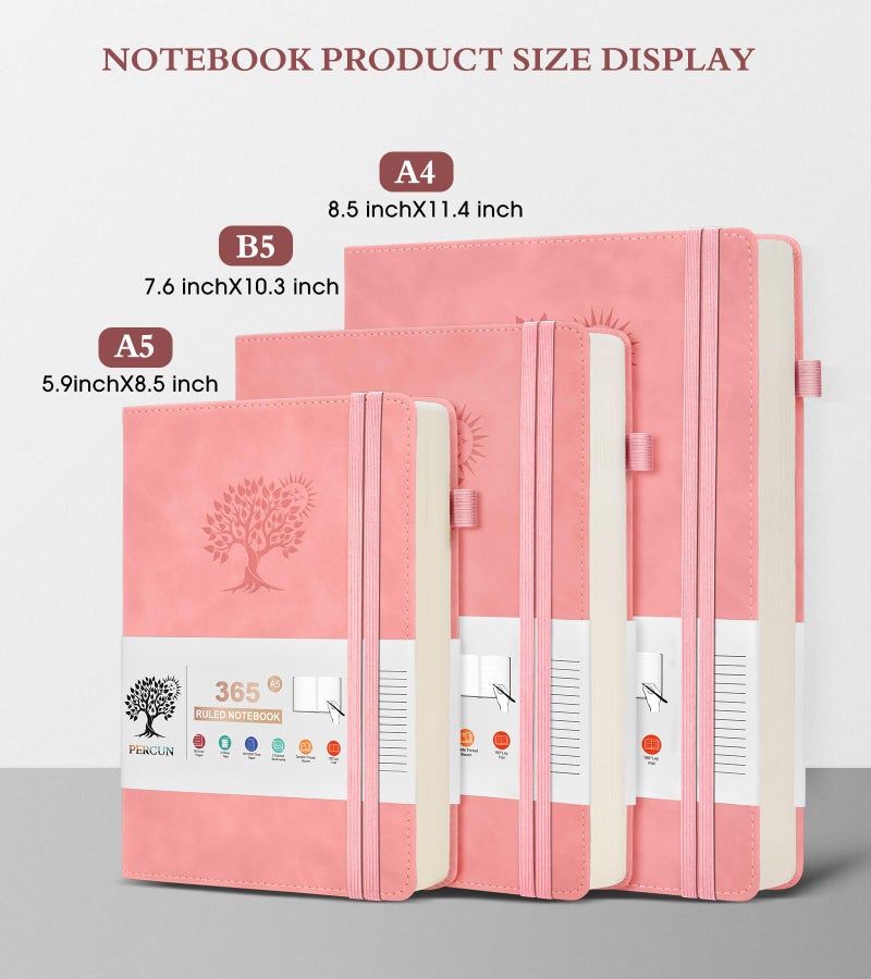 PERCUN A4 Lined Journal Notebookï¼Œ365 Page Large Leather Journals for Writing Women Menï¼ŒHardcover Notebook with 100Gsm Thick Pages for Travelï¼ŒWorkï¼ŒSchoolï¼ŒCollege Ruled, Daily Diary (8.5" x 11.4") - Image 2