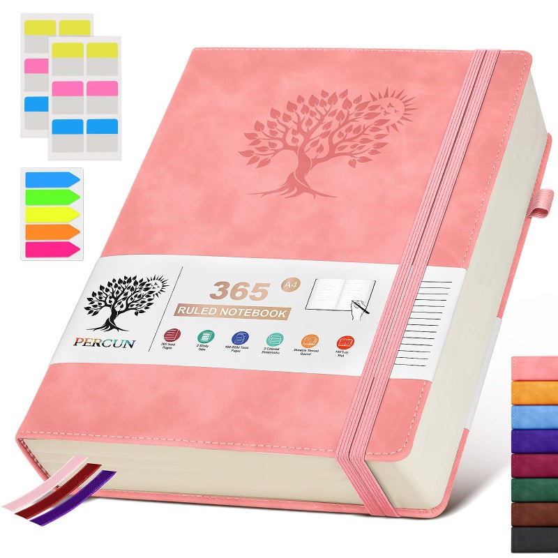 PERCUN A4 Lined Journal Notebookï¼Œ365 Page Large Leather Journals for Writing Women Menï¼ŒHardcover Notebook with 100Gsm Thick Pages for Travelï¼ŒWorkï¼ŒSchoolï¼ŒCollege Ruled, Daily Diary (8.5" x 11.4") - Image 1