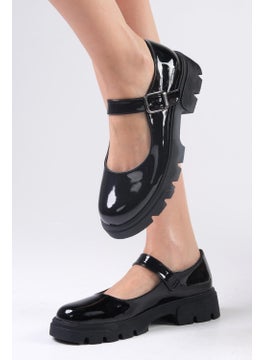 Mio Gusto Cyntia Black Color Patent Leather Thick Soled Women's Ballerina Loafer Shoes  - Image 1