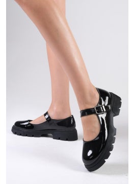 Mio Gusto Cyntia Black Color Patent Leather Thick Soled Women's Ballerina Loafer Shoes  - Image 2
