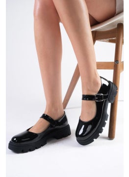 Mio Gusto Cyntia Black Color Patent Leather Thick Soled Women's Ballerina Loafer Shoes  - Image 3