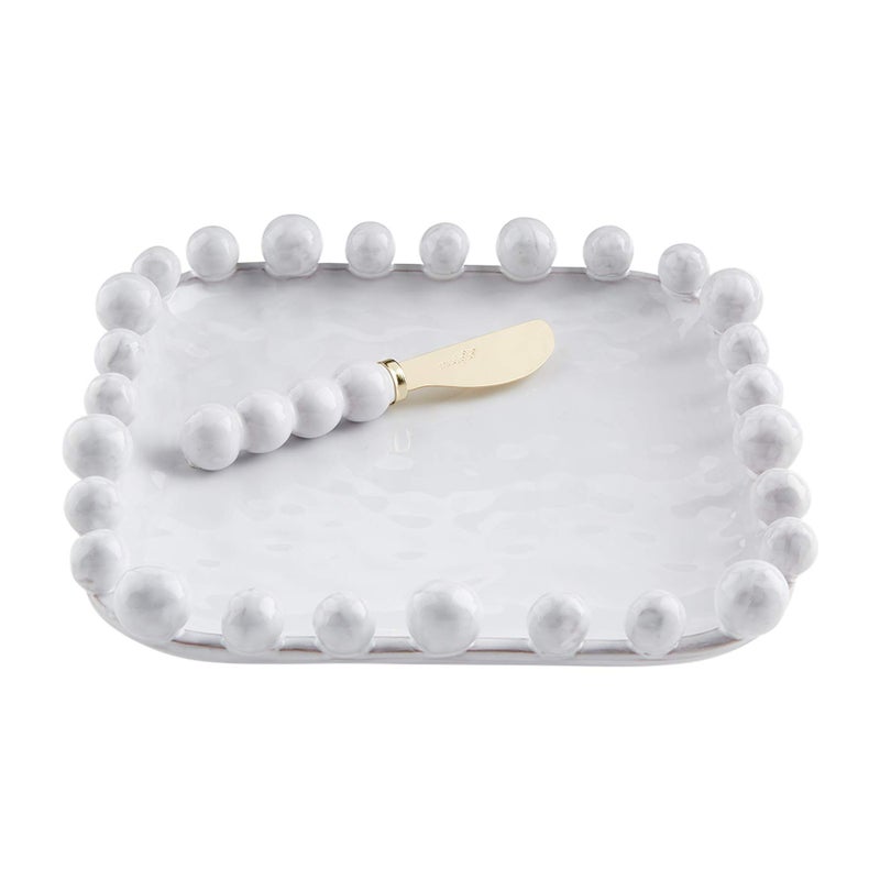 mud pie Mud Pie Beaded Boxed Cheese Set plate 9 x 9  spreader 6 12 White 