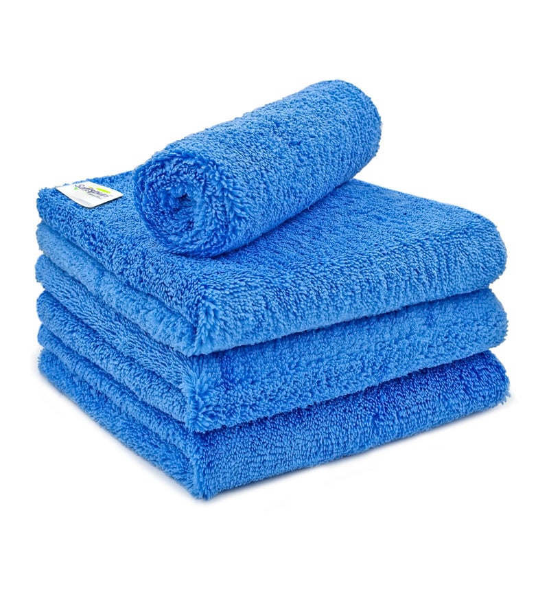 SOFTSPUN Microfiber High Loop Cleaning Cloths, 40x40 cms 4 pcs Towel Set 380 GSM (Sky Blue). Highly Absorbent, Lint and Streak Free, Multi-Purpose Wash Cloth for Kitchen, Window, Silverware. - Image 1