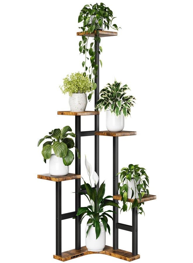 Yzosvki Corner Plant Stand Indoor, 6 Tier Corner Plant Shelf Flower Stand for Multiple Plants, Tall Plant Shelves Organizer Rack for Living Room, Balcony, Patio, Garden, Square Rustic Brown - Image 1