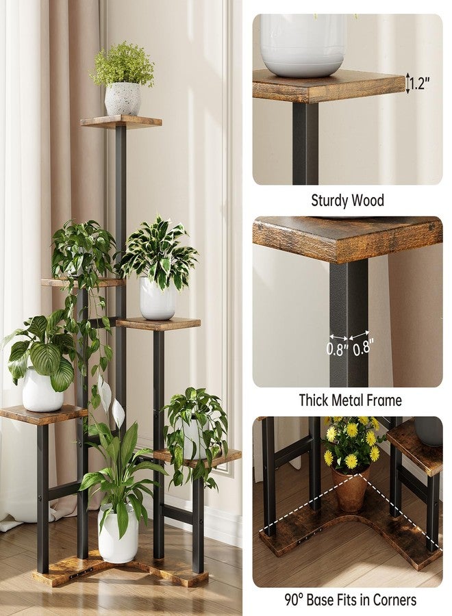 Yzosvki Corner Plant Stand Indoor, 6 Tier Corner Plant Shelf Flower Stand for Multiple Plants, Tall Plant Shelves Organizer Rack for Living Room, Balcony, Patio, Garden, Square Rustic Brown - Image 4