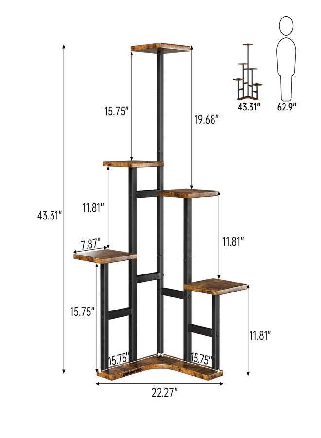 Yzosvki Corner Plant Stand Indoor, 6 Tier Corner Plant Shelf Flower Stand for Multiple Plants, Tall Plant Shelves Organizer Rack for Living Room, Balcony, Patio, Garden, Square Rustic Brown - Image 3