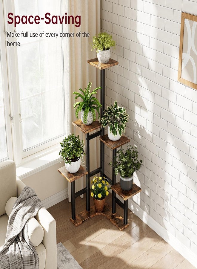 Yzosvki Corner Plant Stand Indoor, 6 Tier Corner Plant Shelf Flower Stand for Multiple Plants, Tall Plant Shelves Organizer Rack for Living Room, Balcony, Patio, Garden, Square Rustic Brown - Image 5