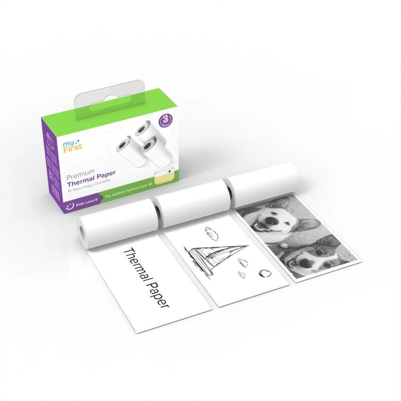 myFirst Thermal Paper| White Thermal Paper for myFirst Insta 2/Wi, 10 Years of Image Durability, Smooth Paper Finish, 3x Rolls 57mm x 26mm - White - Image 1