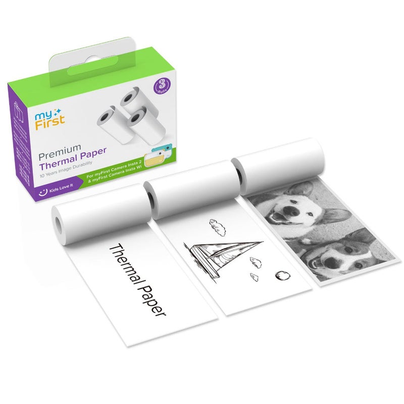 myFirst Thermal Paper| White Thermal Paper for myFirst Insta 2/Wi, 10 Years of Image Durability, Smooth Paper Finish, 3x Rolls 57mm x 26mm - White - Image 3