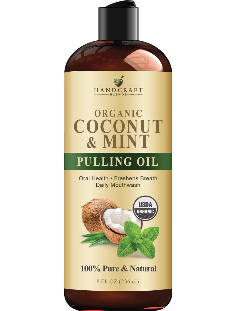 Handcraft Blends Coconut Oil Pulling for Teeth and Gums with Peppermint Oil Organic Coconut Oil Pulling Oil Mouthwash for Fresh Breath Oral Health and Cleaner Teeth and Gums 8 Fl oz