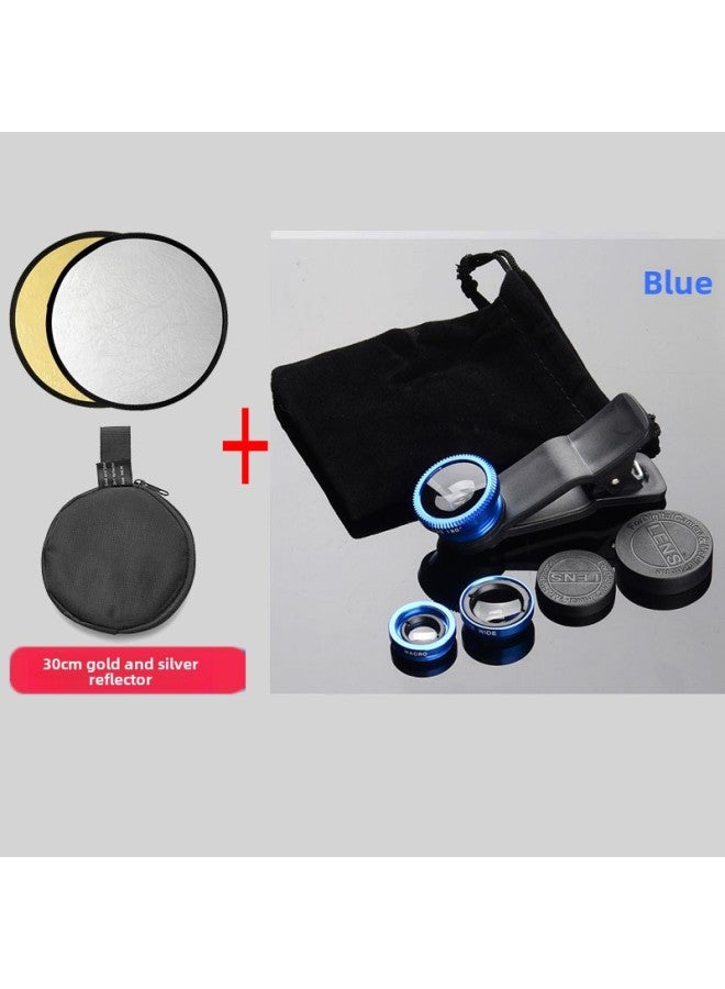 Generic SLR Grade Lens External Wide-angle Macro Fisheye Three-in-one Suit Lens Tremolo Selfie Camera-Body Color:Cool Blue Lens 30cm Selfie Reflector Distribution Flannel Bag Clip  - Image 1