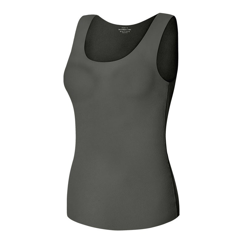 Seamless Vest Womens fleece-lined Thickened Inner Base Shirt Autumn and Winter Slim-fit Vest Sling Top Cold-proof Thermal Underwear Dark gray  - Image 1