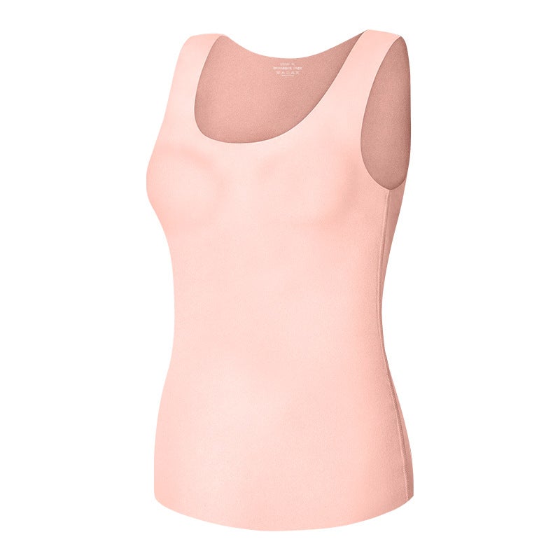 Seamless Vest Womens fleece-lined Thickened Inner Base Shirt Autumn and Winter Slim-fit Vest Sling Top Cold-proof Thermal Underwear Dark gray  - Image 2