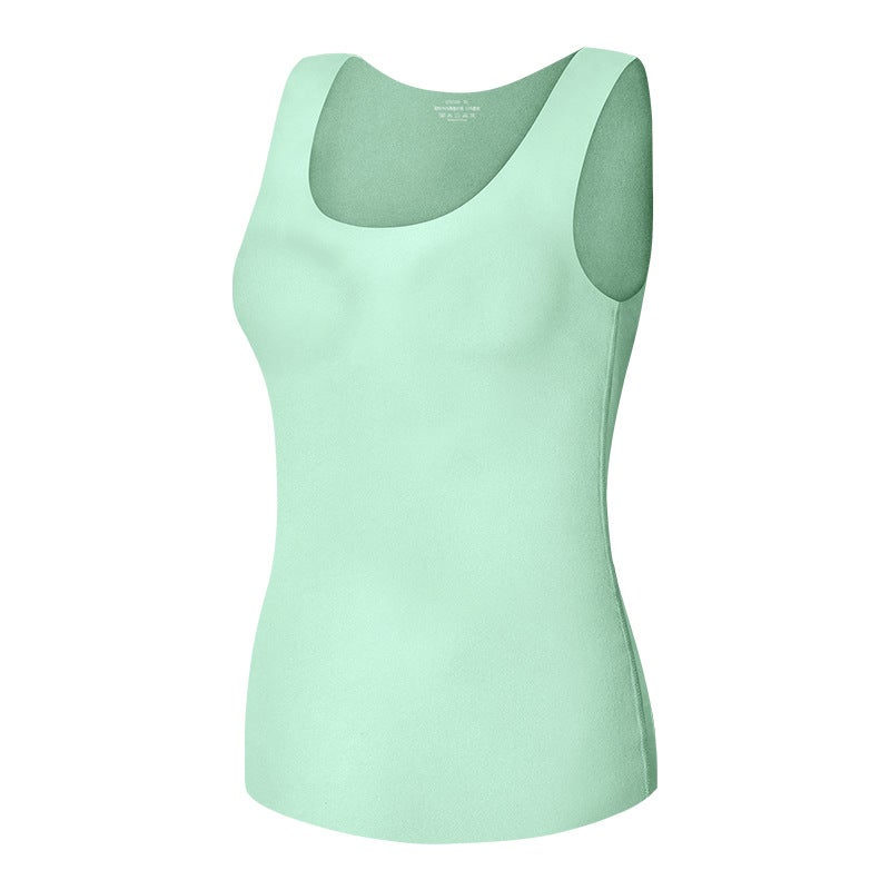 Seamless Vest Womens fleece-lined Thickened Inner Base Shirt Autumn and Winter Slim-fit Vest Sling Top Cold-proof Thermal Underwear Dark gray  - Image 3
