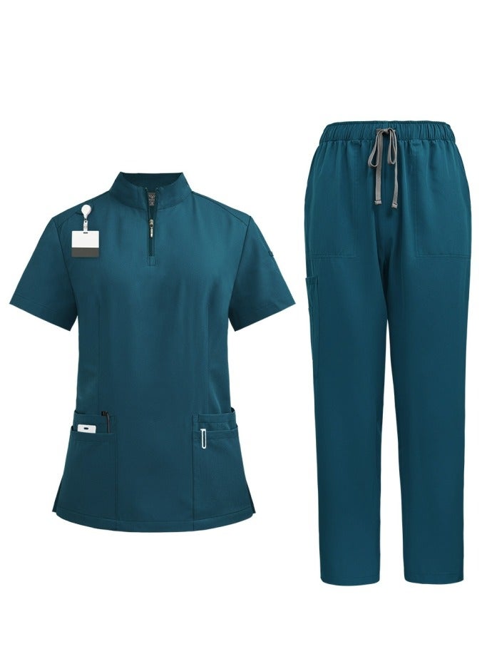 Loquat Medical Uniform Scrubs Set Medical Scrubs 2 Piece Set Top and Pants Suit With Pockets Dark Blue