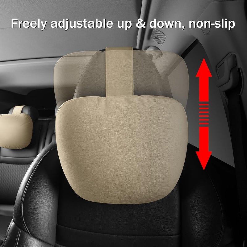 POKSRI Car Neck Pillow for headrests, Microfiber Velvet Support Head Pillows,Plant-Based Polyester,11.8x7.5 refillable&Multiple&Adjustable Drive Vehicle Cushion Seats(Beige,Neck Pillow 2pcs) - Image 5