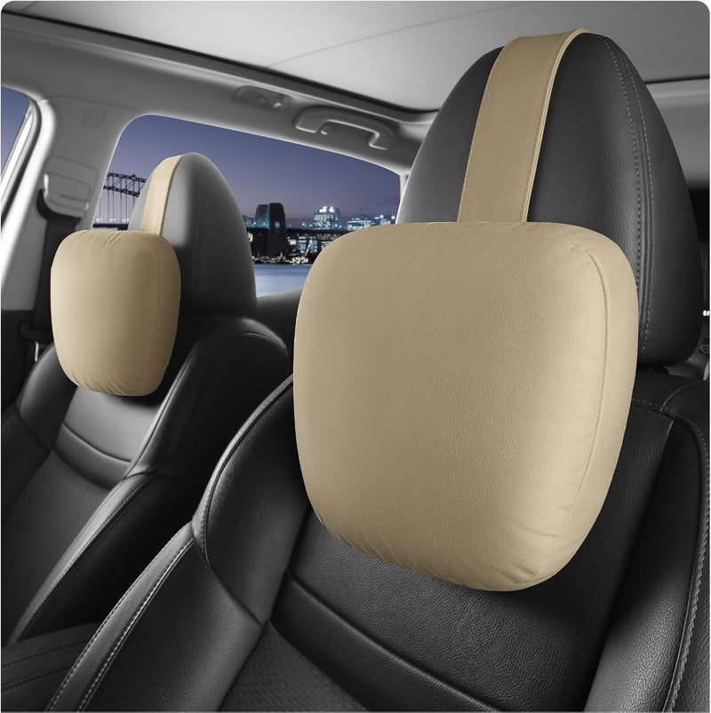 POKSRI Car Neck Pillow for headrests, Microfiber Velvet Support Head Pillows,Plant-Based Polyester,11.8x7.5 refillable&Multiple&Adjustable Drive Vehicle Cushion Seats(Beige,Neck Pillow 2pcs) - Image 1