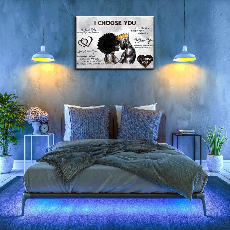 AKOTAC Framed African American Canvas Prints Black Couple I Choose You Poster Black King and ​Queen Wall Art Afro Black Romantic Couple Wall Art for Bedroom Living Room Decor(Black couple, 24in×16in) - Image 5
