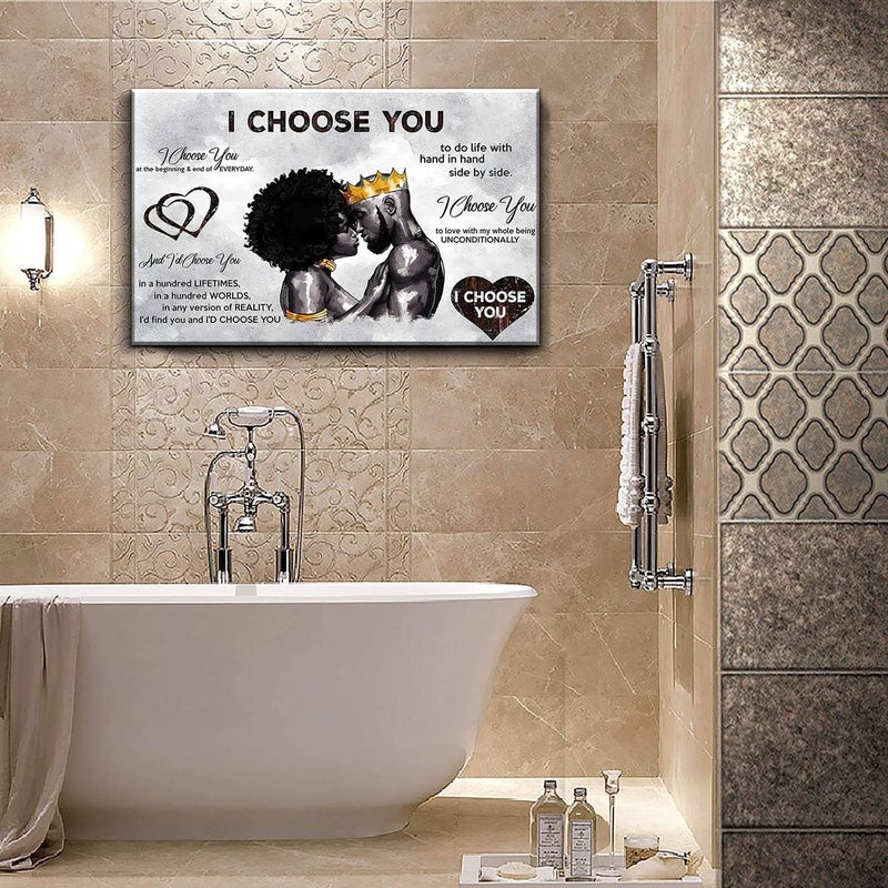 AKOTAC Framed African American Canvas Prints Black Couple I Choose You Poster Black King and ​Queen Wall Art Afro Black Romantic Couple Wall Art for Bedroom Living Room Decor(Black couple, 24in×16in) - Image 4