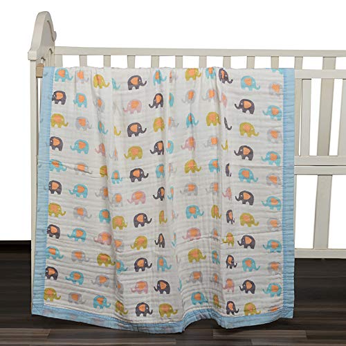 KICKS & CRAWL Kicks Crawl Baby Elephants Quilted Muslin Baby Blanket 100 Muslin Cotton 110 x 110 cm - Image 4