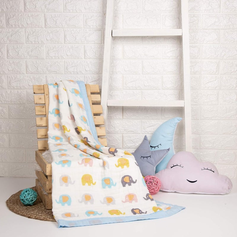 KICKS & CRAWL Kicks Crawl Baby Elephants Quilted Muslin Baby Blanket 100 Muslin Cotton 110 x 110 cm - Image 5