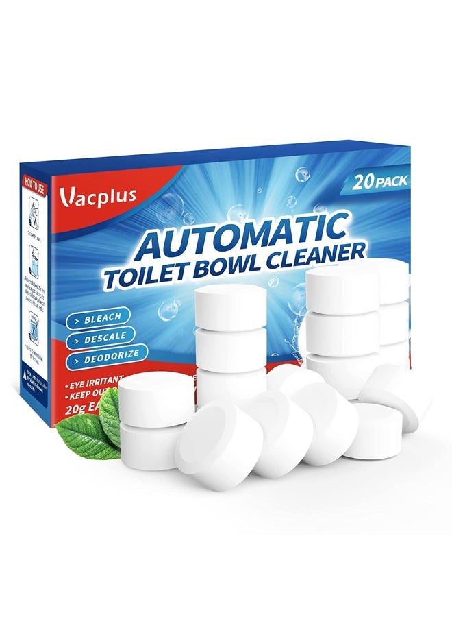 Vacplus Toilet Bowl Cleaner Tablets - 20 PACK, Automatic Cleaners with Bleach, Slow-Releasing Tank for Deodorizing & Descaling, Household against Tough Stains White 0.8 pounds - Image 1