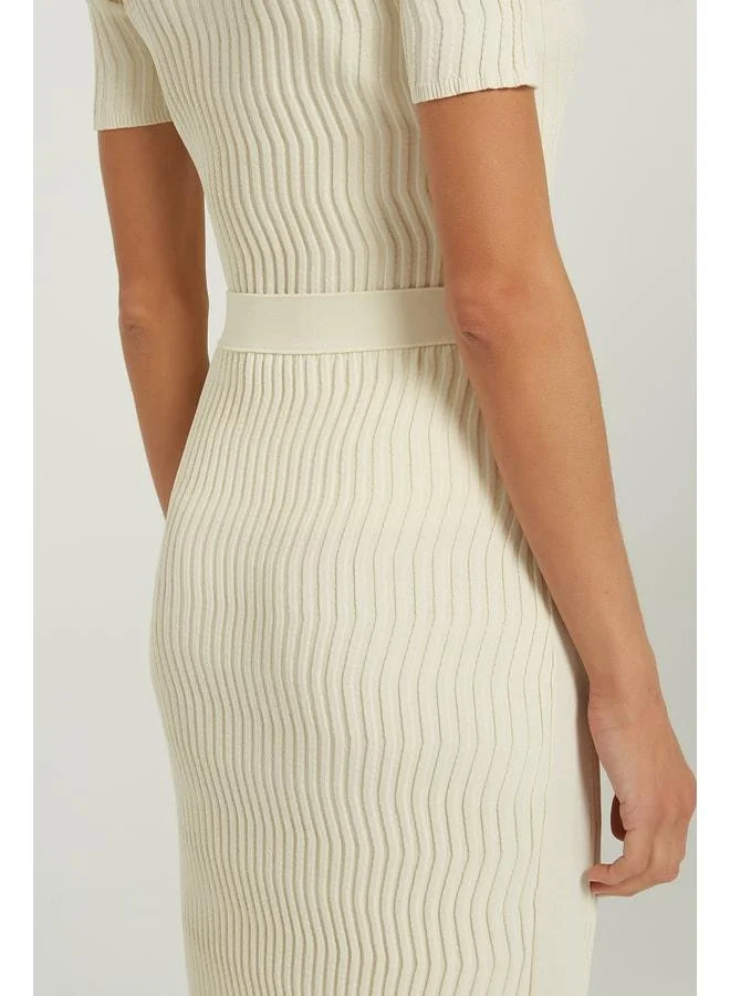 Mısırlı 1951  Beige Wave Pattern Midi Skirt for Women | Best Price UAE