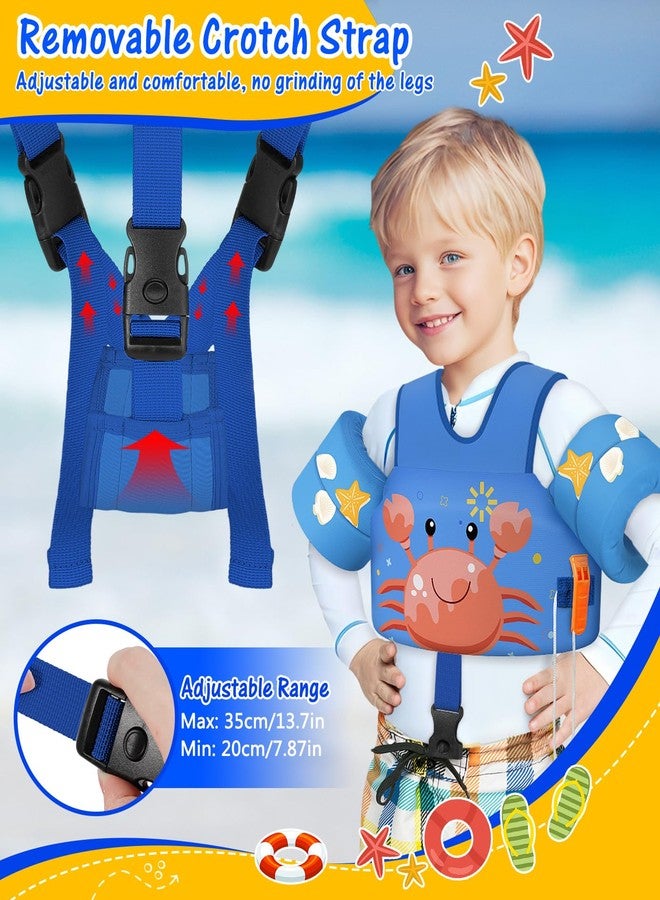 MoKo Toddler Swim Vest for Kids, Swim Arm Floaties 15-30 lbs Cartoon Swimming Water Wings with Crotch Strap, Pool Float Vests Sleeves Shoulder Straps Arm Band for Children, Blue Crab - Image 4
