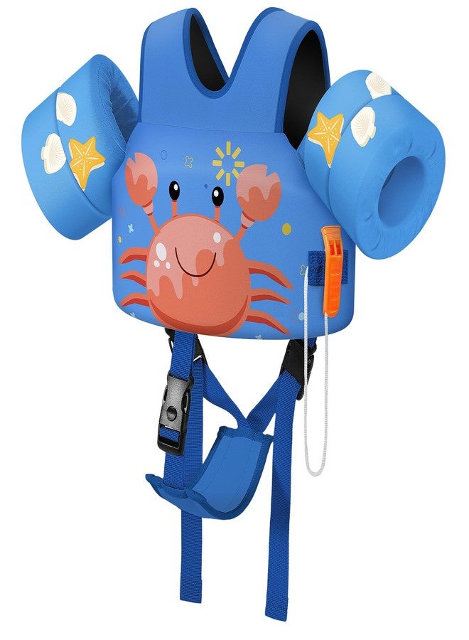 MoKo Toddler Swim Vest for Kids, Swim Arm Floaties 15-30 lbs Cartoon Swimming Water Wings with Crotch Strap, Pool Float Vests Sleeves Shoulder Straps Arm Band for Children, Blue Crab - Image 1