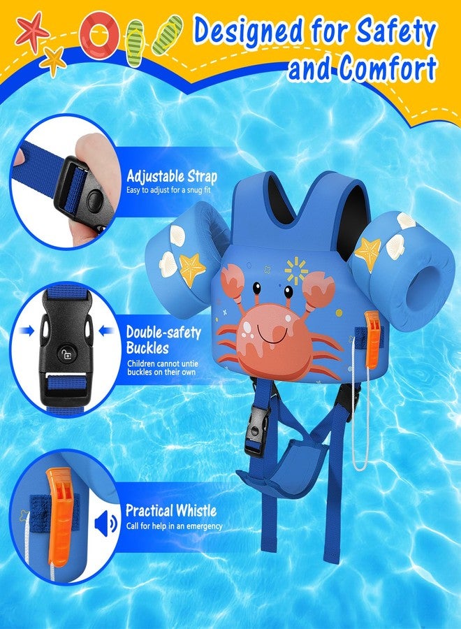 MoKo Toddler Swim Vest for Kids, Swim Arm Floaties 15-30 lbs Cartoon Swimming Water Wings with Crotch Strap, Pool Float Vests Sleeves Shoulder Straps Arm Band for Children, Blue Crab - Image 3