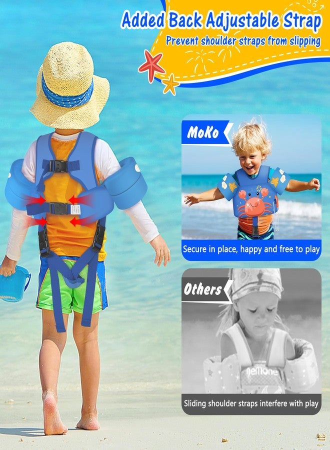 MoKo Toddler Swim Vest for Kids, Swim Arm Floaties 15-30 lbs Cartoon Swimming Water Wings with Crotch Strap, Pool Float Vests Sleeves Shoulder Straps Arm Band for Children, Blue Crab - Image 2