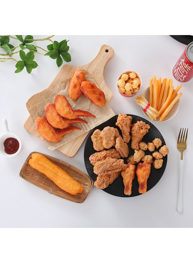 Simulation Chicken Leg Props Chicken Wings Chicken Nuggets Model KFC Chicken Rice Flower Fries Hamburger Cola Key Chain Pendant-Color:Fried Mid-wing 1-model - Image 2