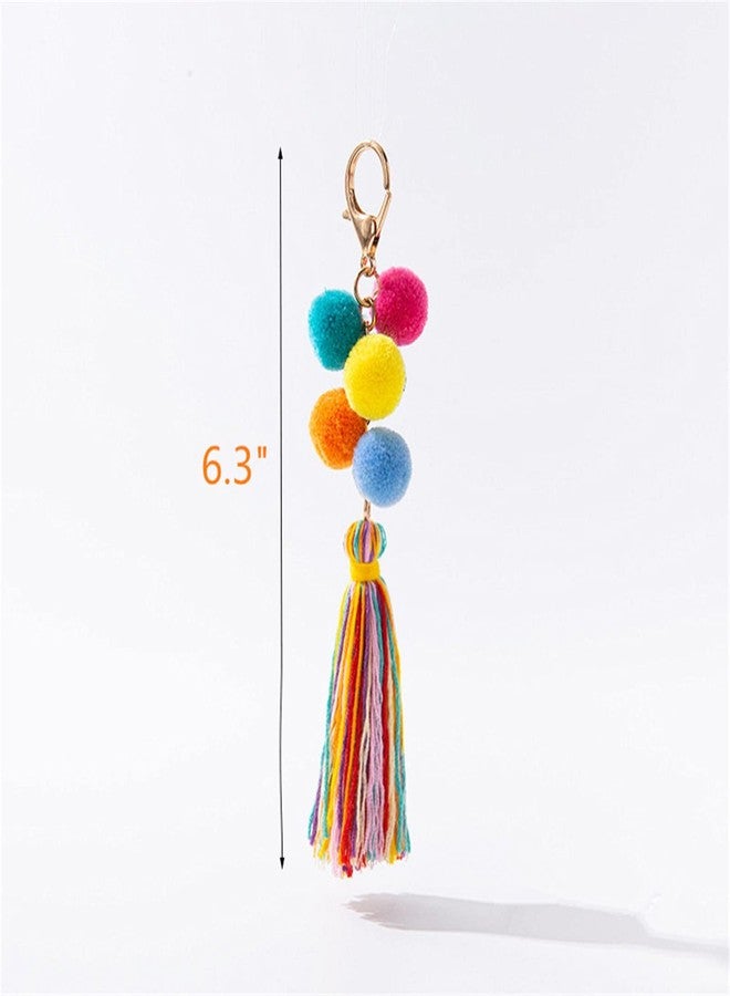 QTMY Colorful BohoTassel Bag Charm for Women,Pom Pom Keychain Keyring for Straw Bag Tote Purse Handbag Decor,2033 - Image 2