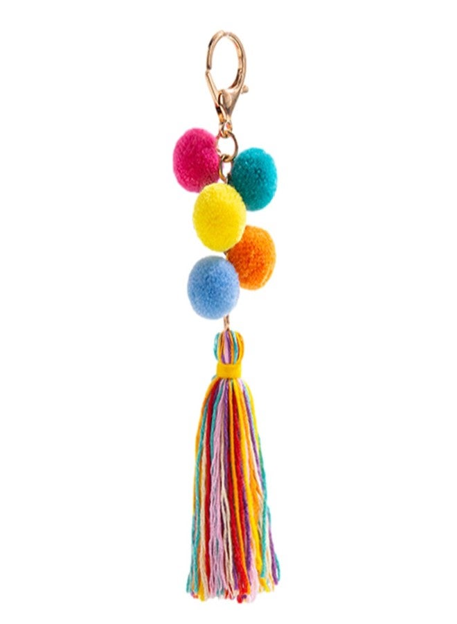 QTMY Colorful BohoTassel Bag Charm for Women,Pom Pom Keychain Keyring for Straw Bag Tote Purse Handbag Decor,2033 - Image 1