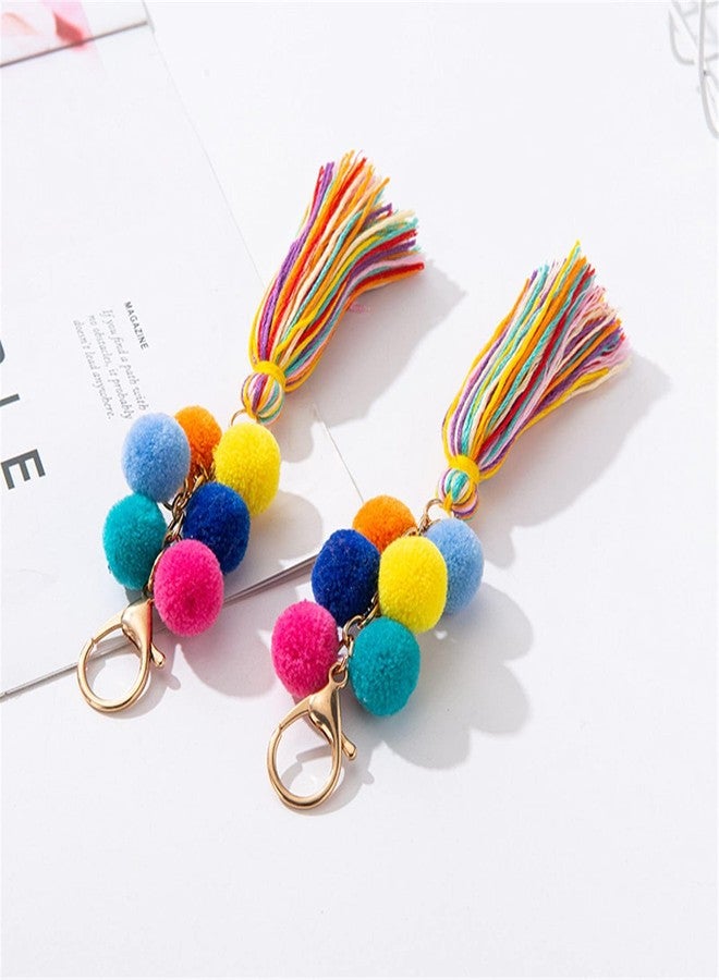 QTMY Colorful BohoTassel Bag Charm for Women,Pom Pom Keychain Keyring for Straw Bag Tote Purse Handbag Decor,2033 - Image 4