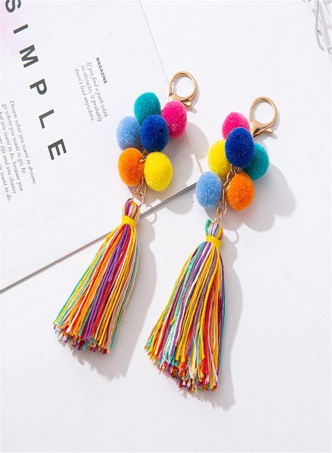 QTMY Colorful BohoTassel Bag Charm for Women,Pom Pom Keychain Keyring for Straw Bag Tote Purse Handbag Decor,2033 - Image 3