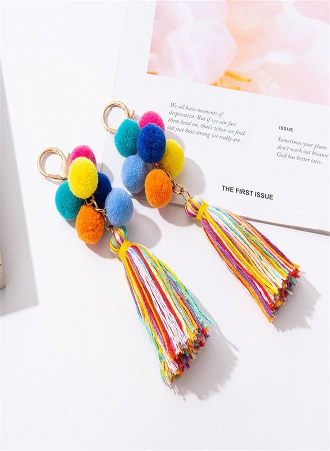 QTMY Colorful BohoTassel Bag Charm for Women,Pom Pom Keychain Keyring for Straw Bag Tote Purse Handbag Decor,2033 - Image 5